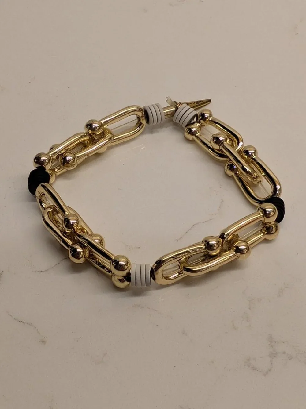 Erimish Gold Link Stretch Bracelet Black White Accents Boutique Jewelry